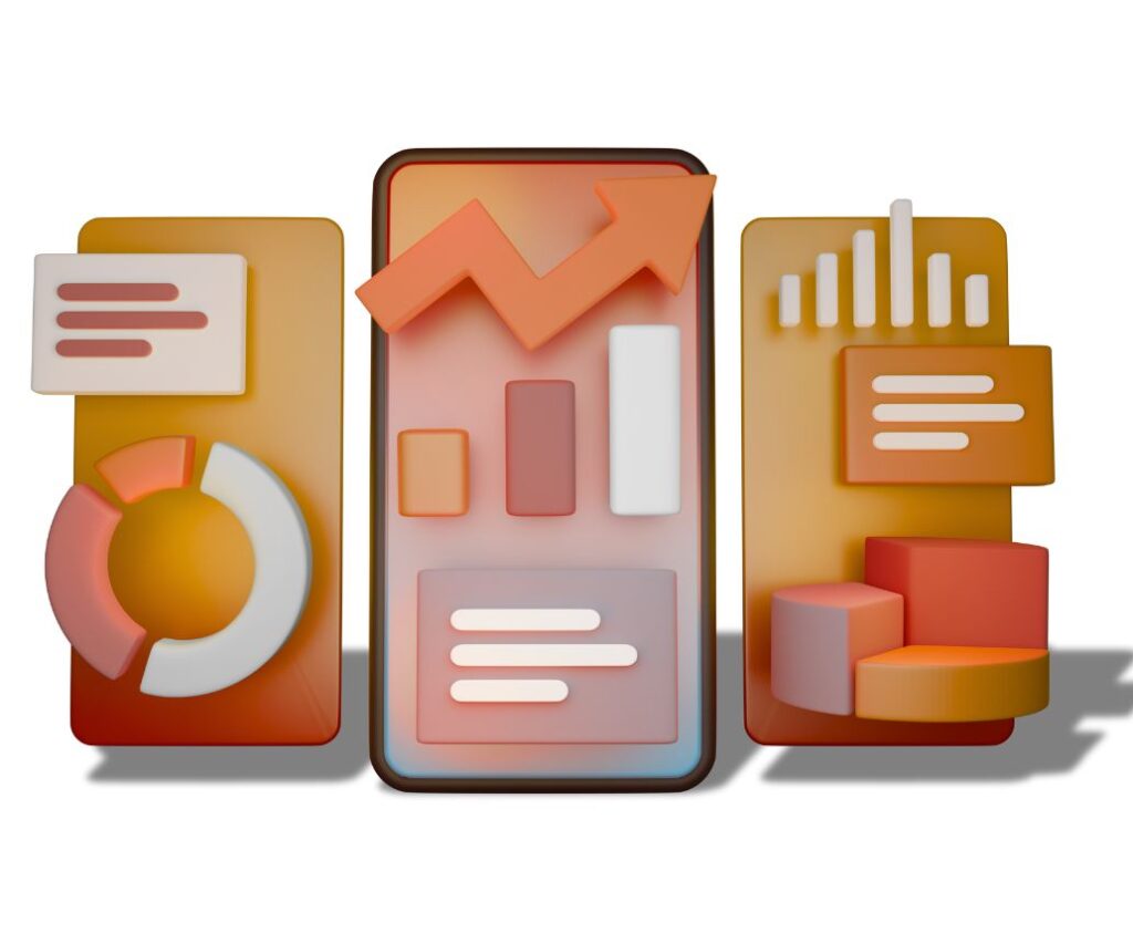 Charts and graphs showing data analytics and trends